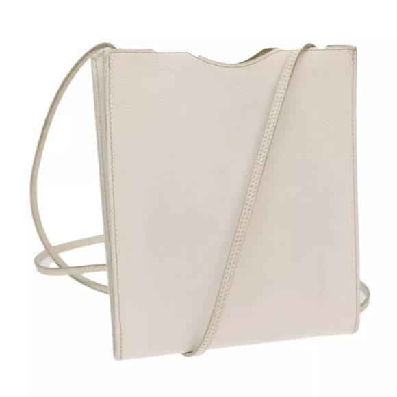 HERMES Onimetu Shoulder Bag Leather White Auth - Picture 1 of 16